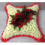 Red and White Cushion funerals Flowers